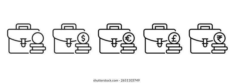 Ícone De Porta-Arquivos Definido Com Moedas Diferentes