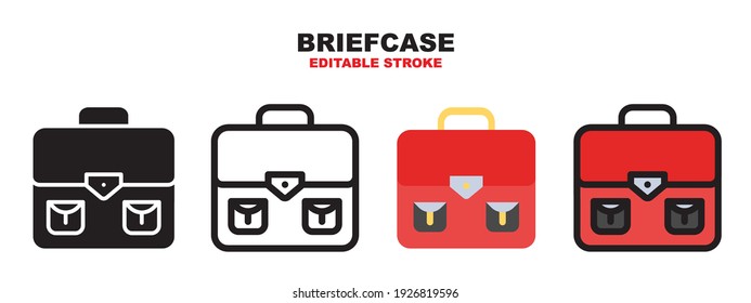 Briefcase icon set with different styles. Colored vector icons designed in filled, outline, flat, glyph and line colored. Editable stroke style can be used for web, mobile, ui and more.