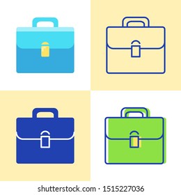 Briefcase icon set in flat and line style. Business portfolio symbol. Vector illustration.