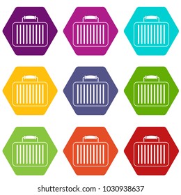 Briefcase icon set many color hexahedron isolated on white vector illustration