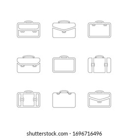Briefcase icon set outline isolated on a white background