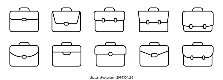 Briefcase icon set. Suitcase, portfolio symbol. Business briefcase icon designed in filled, outline, line and stroke style. Vector illustration isolated on white background.