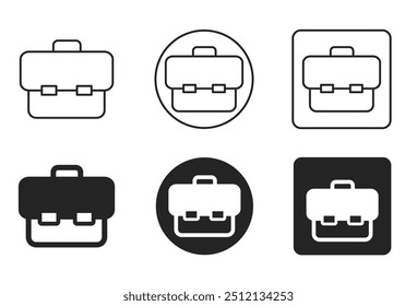 Briefcase Icon Set. Suitcase, Portfolio, Office, Jobs, Case Vector Illustration Collection Isolated on Transparent Background. Editable Stroke. Outline, Line and Stroke Style Icon