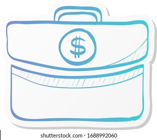 Briefcase icon in sticker color style. Office business equipment travel journey meeting