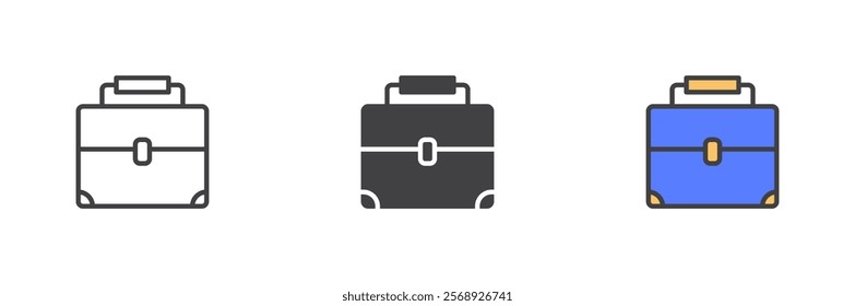 Briefcase icon. Suitcase line and glyph version, outline and filled vector sign. linear and full pictogram. Symbol, logo illustration. Different style icons set