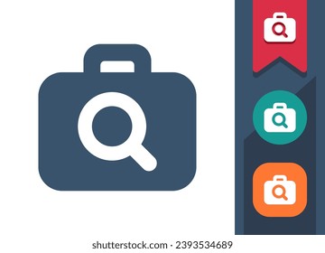 Briefcase Icon. Suitcase, Luggage, Baggage, Inspection, Check, Search, Magnifier, Magnifying Glass. Professional, pixel perfect vector icon.