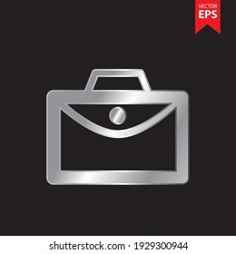 Icono de maletín en estilo plateado de moda aislado en fondo negro. Símbolo de negocio y oficinas para el diseño de su sitio web, logotipo, aplicación, interfaz de usuario. Ilustración vectorial Eps10.