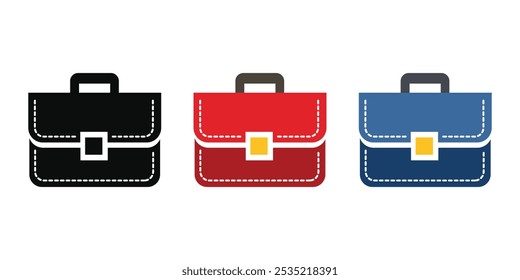 Briefcase Icon Vector black, red and blue color symbol logo illustration  