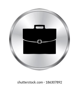 briefcase icon - vector brushed metal button