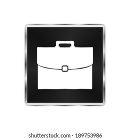 briefcase icon - vector brushed metal button