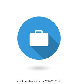 Briefcase icon. Vector illustration of flat blue color icon with long shadow