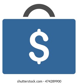 Briefcase icon. Vector style is bicolor flat iconic symbol with rounded angles, cobalt and gray colors, white background.