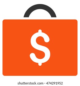 Briefcase icon. Vector style is bicolor flat iconic symbol with rounded angles, orange and gray colors, white background.