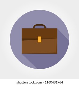 Briefcase. Icon for web and mobile application. Vector illustration of a button with a long shadow. Flat design style.