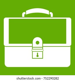 Briefcase icon white isolated on green background. Vector illustration