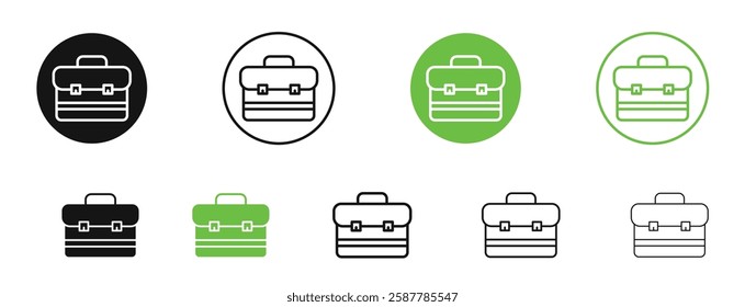 Briefcase icons in black and green colors collection