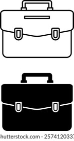 Briefcase Icons. Black and White Vector Icons. Suitcase, Bag, Case, Briefcase. Office Concept