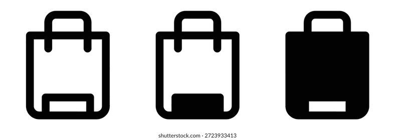 Iconos de la maleta en blanco y negro, diseño del logotipo del icono de la maleta. signo y símbolo de la maleta. símbolo del equipaje.