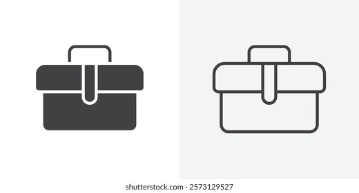 Briefcase icons. flat and line style set