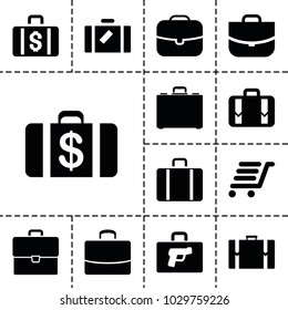 Briefcase icons. set of 13 editable filled briefcase icons such as luggage, money case, case, luggage cart, suitcase