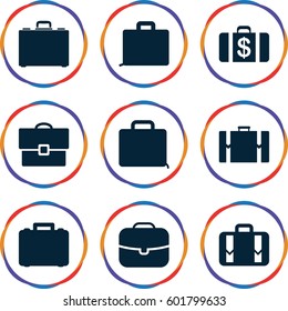 briefcase icons set. Set of 9 briefcase filled icons such as Money case, luggage, case