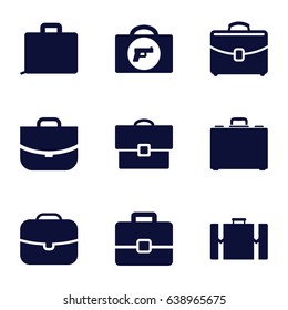 Briefcase icons set. set of 9 briefcase filled icons such as briefcase with weapon, case
