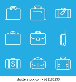 Briefcase icons set. set of 9 briefcase outline icons such as luggage, Money case, case, camera case