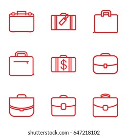 Briefcase icons set. set of 9 briefcase outline icons such as luggage, money case