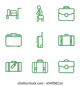 Briefcase icons set. set of 9 briefcase outline icons such as luggage, case, man with case