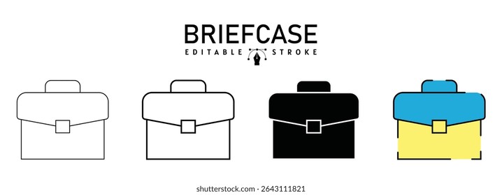 Briefcase icons set in black filled and stroke line style. two colored and black Business bag vector icons designed in filled, outline, line and stroke style used for web,