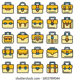 Briefcase icons set. Outline set of briefcase vector icons thin line color flat on white