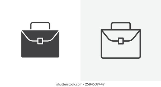 Briefcase icons vectors illustrations in black fill and liner versions