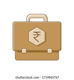 Briefcase with Indian Rupee sign. Flat style. Isolated on white background. 