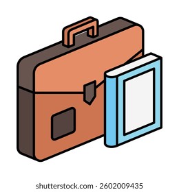 Briefcase isometric 3D color icon, mini illustration. use for modern concept, print, UI, UX kit, web and app development. Vector EPS 10, related to learning and education, science