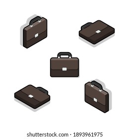 Briefcase Isometric and Flat Black Stroke and Shadow icon vector. Flat style vector illustration.
