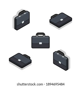 Maletín Isometric y Flat Black Stroke and Shadow icon vector. Ilustración vectorial de estilo plano.