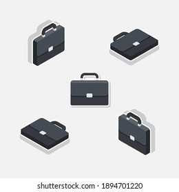 Briefcase Isometric and Flat White Stroke and Shadow icon vector. Flat style vector illustration.