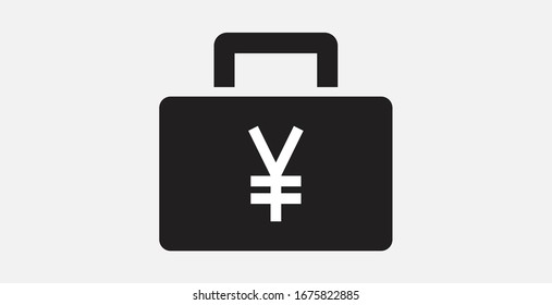 Briefcase with Japanese Yen or Chinese Yuan icon. Filled vector icon. Vector illustration icon. Money in suitcase flat icon