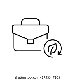 Briefcase, leaf and renew arrow. Sustainable business process, corporate renewal. Pixel perfect, editable stroke vector icon