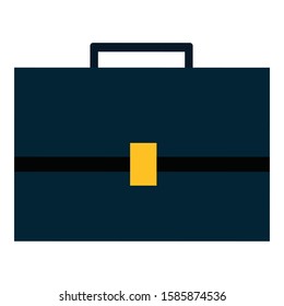 Briefcase with leather texture and gold metal lock element, business equipment.