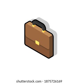 Briefcase left view Black Stroke and Shadow icon vector isometric. Flat style vector illustration.