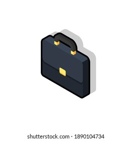 Briefcase left view Black Stroke and Shadow icon vector isometric. Flat style vector illustration.