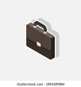Briefcase left view White Stroke and Shadow icon vector isometric. Flat style vector illustration.