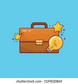 Briefcase and Light Bulb Lamp with Star Symbol Illustration Vector