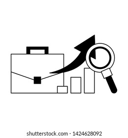 briefcase, magnifying glass and data chart icon cartoon vector illustration graphic design