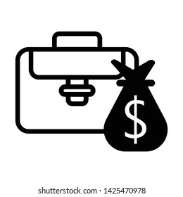 Briefcase and money bag vector icon.
