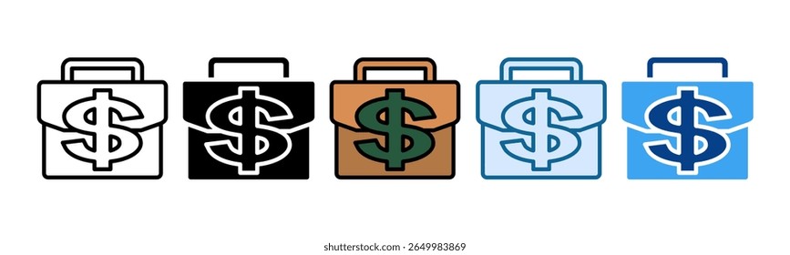 Briefcase Money Icon Definir Coleção de Vários Estilos