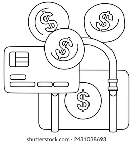 Briefcase money line art. Vector illustration with business theme and line art style.