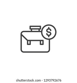 Briefcase and money line icon. linear style sign for mobile concept and web design. Money case outline vector icon. Symbol, logo illustration. Pixel perfect vector graphics
