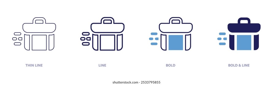 Briefcase motion icon in 4 different styles. Thin Line, Line, Bold, and Bold Line. Duotone style. Editable stroke.